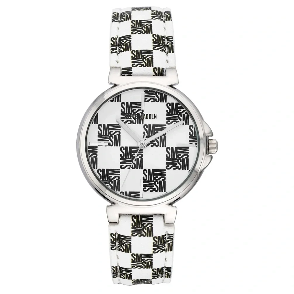 Steve Madden Logo in Black & White Checkered Pattern Watch, 36mm
